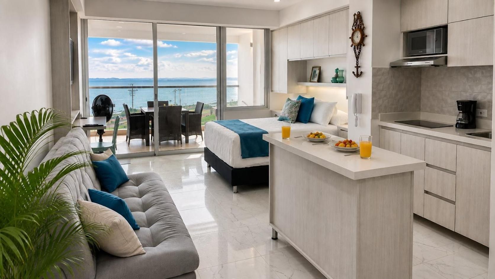 Apartamento Cb726 | Moderna Frente Al Mar Con Balcón Y Cocina Con Isla